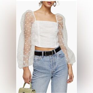 Topshop  White Sheer Organza Spot Corset Long Sleeve Top XS